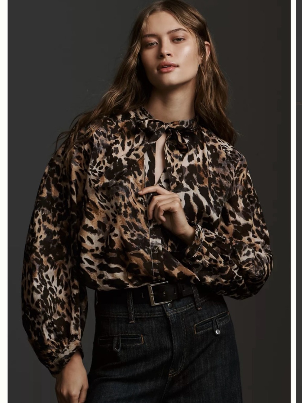 Anthropologie Pilcro Leopard Print Tie-Neck Blouse XL Like New Animal Print Top